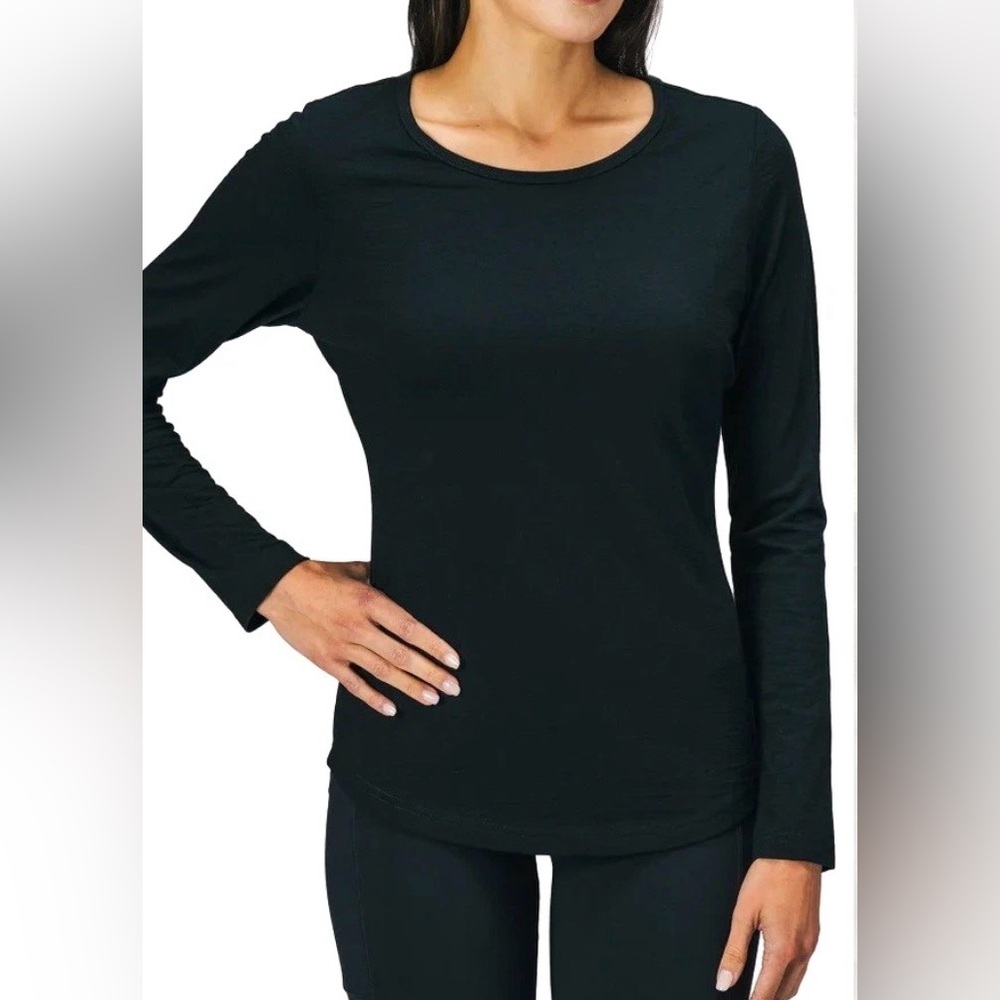 Segments Womens XL Black 100% Merino Wool Round Neck Long Sleeve Base Layer Top